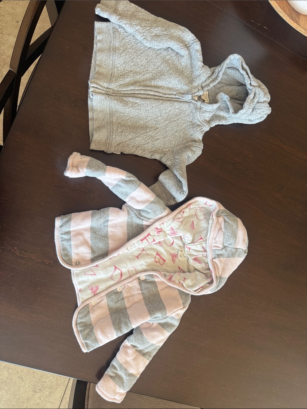 Infant Hooded Striped Jacket in Light Pink & Gray